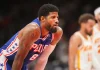 Paul George se reclina hacia delante en el juego de pretemporada ante los Atlanta Hawks.