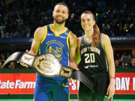 Sabrina Ionescu y Stephen Curry en el All-Star 2024.